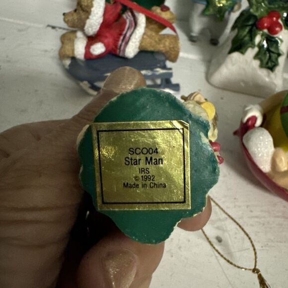 Vtg 8 Ornament LOT Lefton Star Man M&M LANG CHRISTMAS ORNAMENT PATCHWORK SANTA - Picture 6 of 9